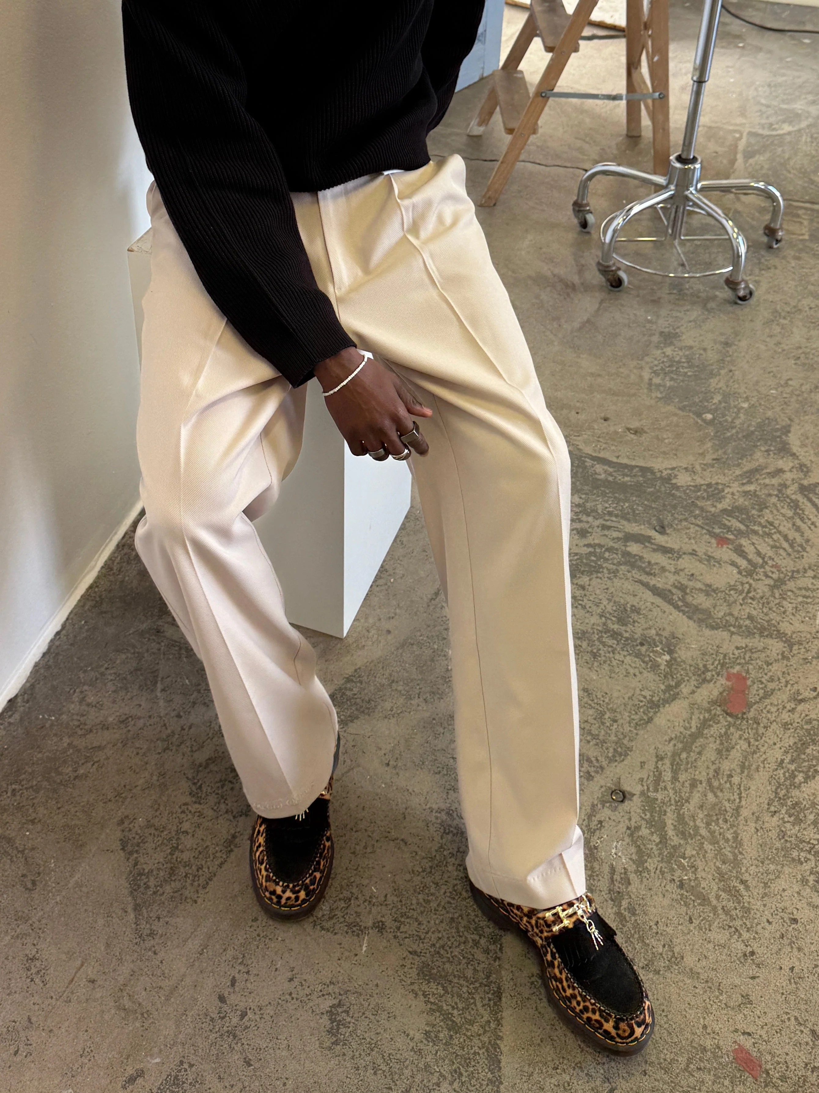 Wide Leg Pleated Suit Pants Beige - Image 8