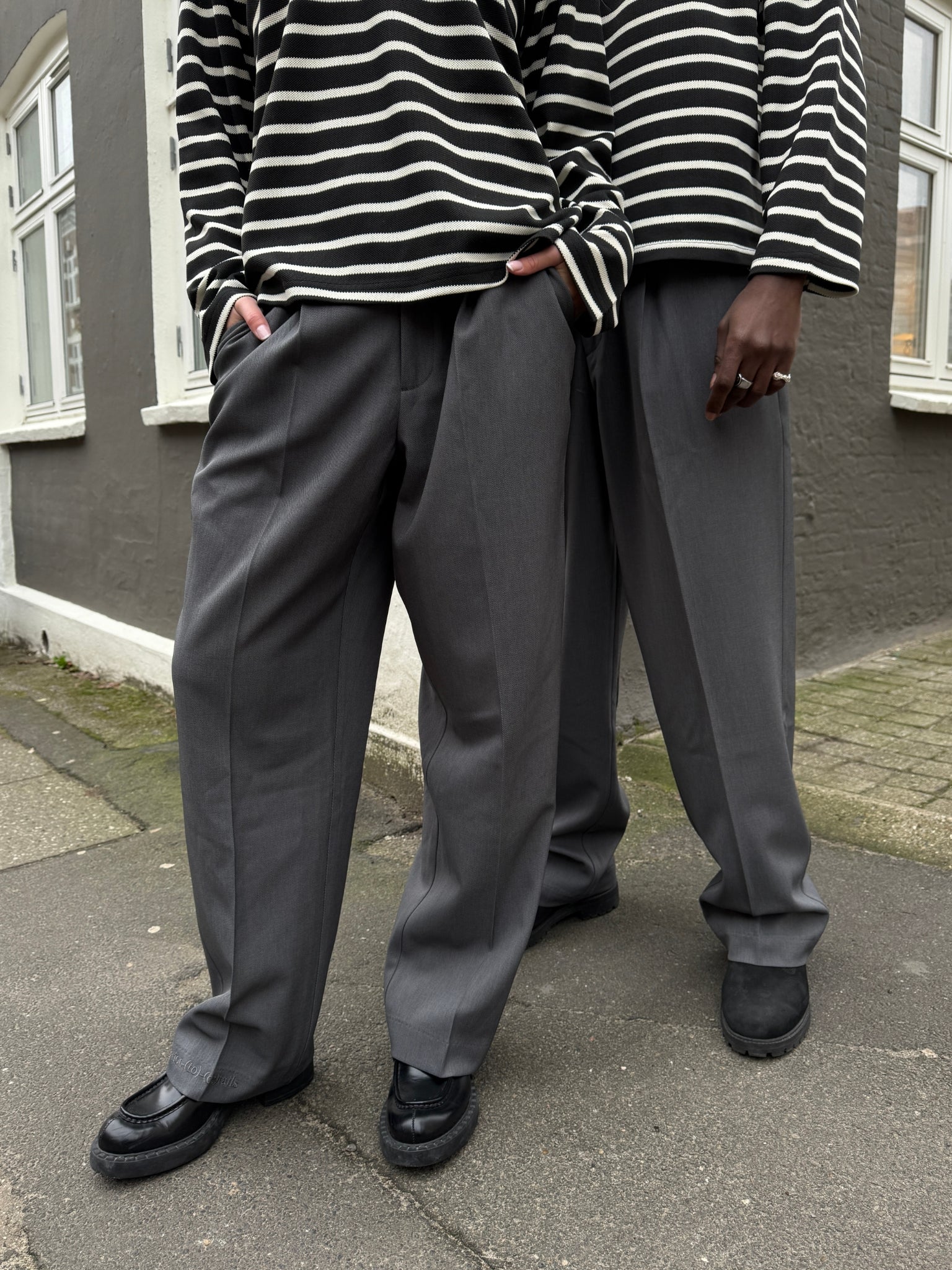 Wide Leg Pleated Suit Pants Grey - Image 5