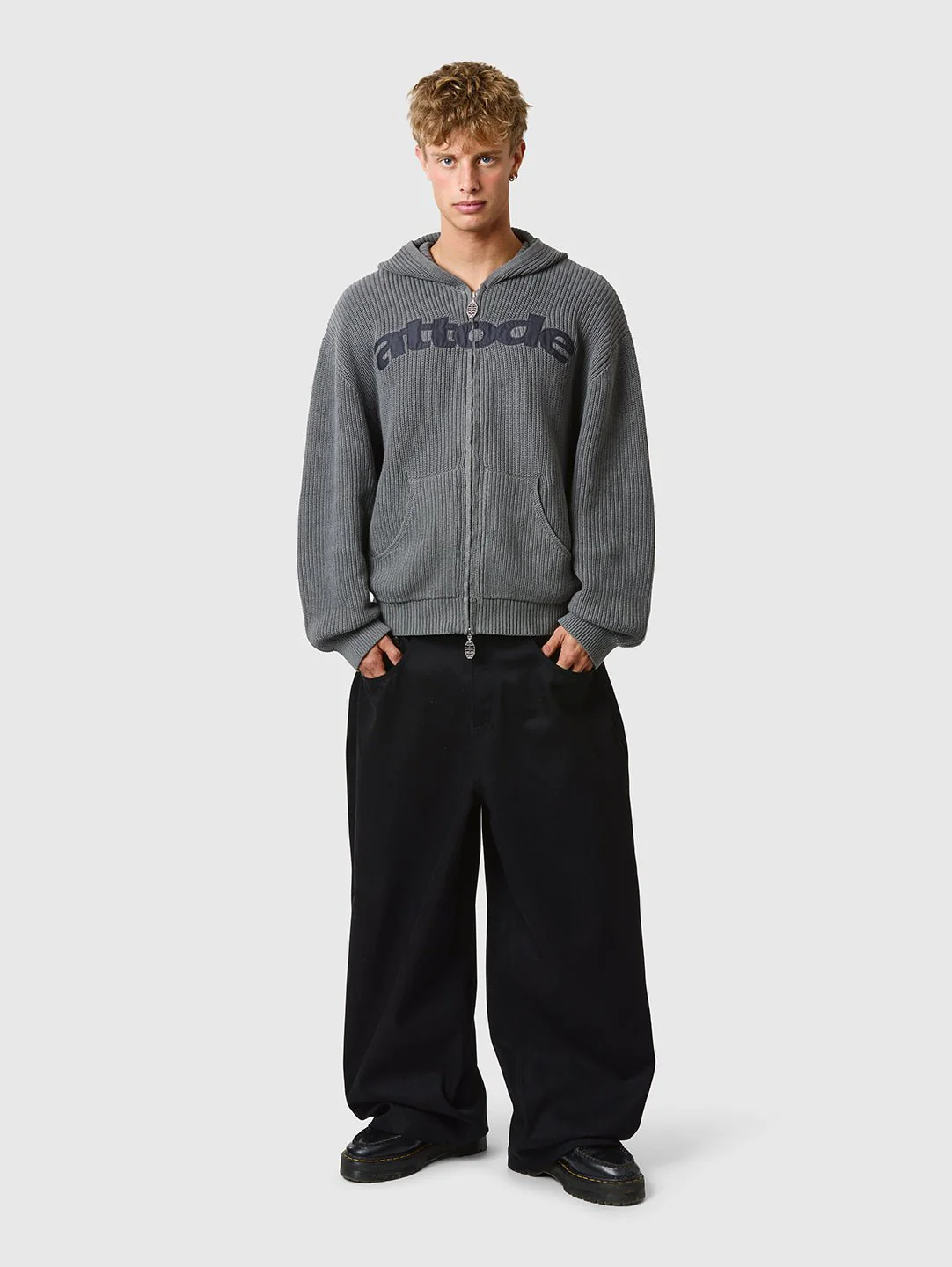 Zip Knit Hoodie Dark Grey - Image 3